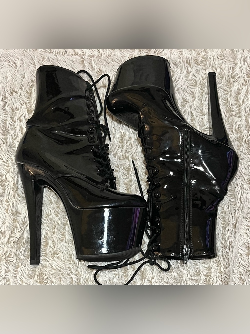 Pleaser Black Patent Platform Lace-Up Ankle Boots